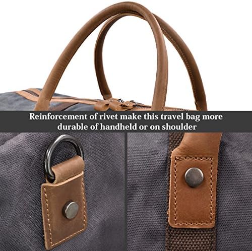 Travel Duffel Bag Waterproof Canvas Overnight Bag Leather Weekend Oversized Carryon Handbag Grey 5 Travel Duffel Bag Waterproof Canvas Overnight Bag Leather Weekend Oversized Carryon Handbag Grey