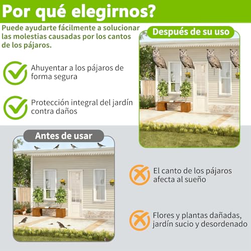 OWHDJH Paquete de 4 Buhos para Ahuyentar Palomas, Espanta Palomas con Campanas, Búho Espantapájaros, para Jardín al Aire Libre, ahuyentar Ardillas, Conejos y pájaros
