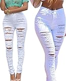 SEXYWG Women Destroyed Boyfriend Jeans Ripped Washed Cuff Denim Trousers
