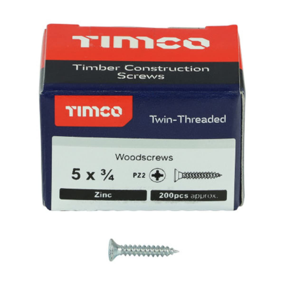 TIMCO Twin-Threaded Woodscrews - PZ - Double Countersunk - 5 x 3/4 - Zinc Plated - Box of 200 โ image 1
