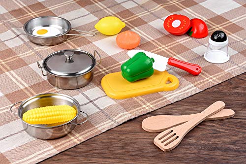 Kids Kitchen Toy Playset, Educational Kitchen set Accessories for Girls and Boys, Pretend Play Cooking Toys for Toddlers, with Stainless Steel Cookware Pots and Pans Set, Food and Vegitables - Thumbnail 7
