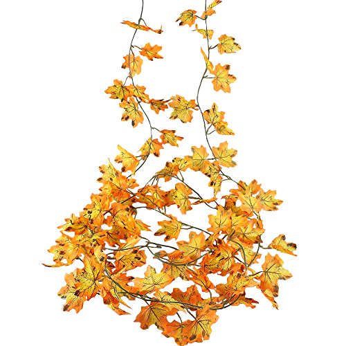 Hogado 2Pcs 15.7 Feet Artificial Fake Fall Maple Leaves Silk Hanging Vine Garland Living Room Home Wall Garden Festivals Wedding Decoration Yellow