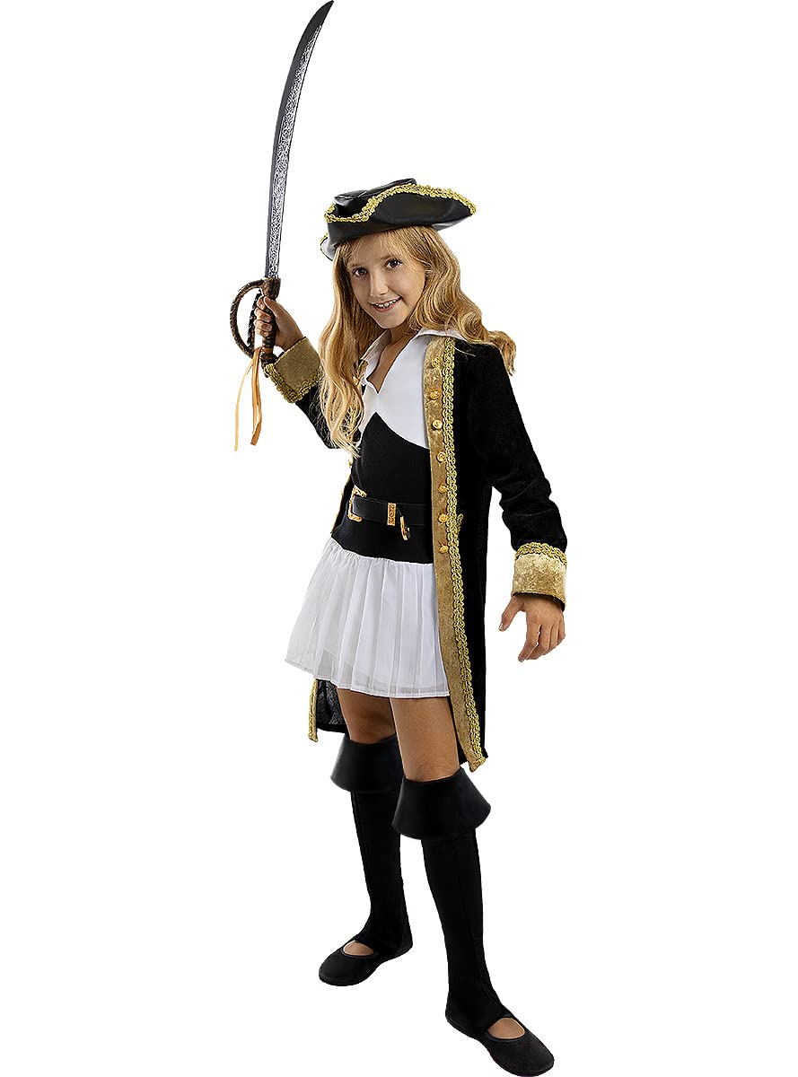 Funidelia | Deluxe Pirate Costumes - Colonial Collection for girl Corsair, Buccaneer - Costumes for kids, accessory fancy dress & props for Halloween, carnival & parties - Size 3-4 years - Black