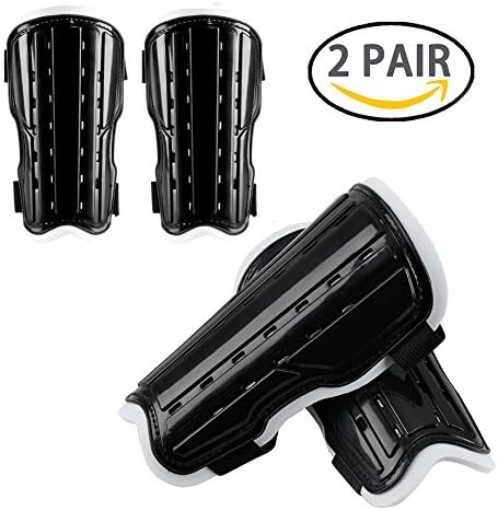 AVONOURS 2 Pair Kids Shin Guards, Youth Soccer Shin Pads for 6-10 Years Old Boys Girls Children Teens, Super Light &amp; Breathable Child Calf Protective Gear Soccer Game Equipment (2PairBlack)