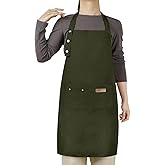 Hongsome Adjustable Button Apron for Women Men Artist Painting Pottery Garden Cooking Kitchen Chef 3 Pockets Waterproof M-XXL