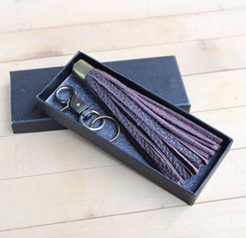 Women's Leather Tassel Key Chain Earrings Women Handbag Wallet Accessories Bag Charm Dark Brown - Thumbnail 3