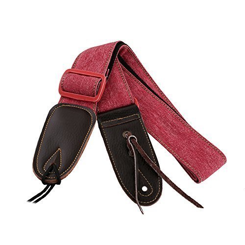 Mugig Guitar Strap Polyester Wide Personality with Leather End for Bass guitar & Electric Guitar (Red)