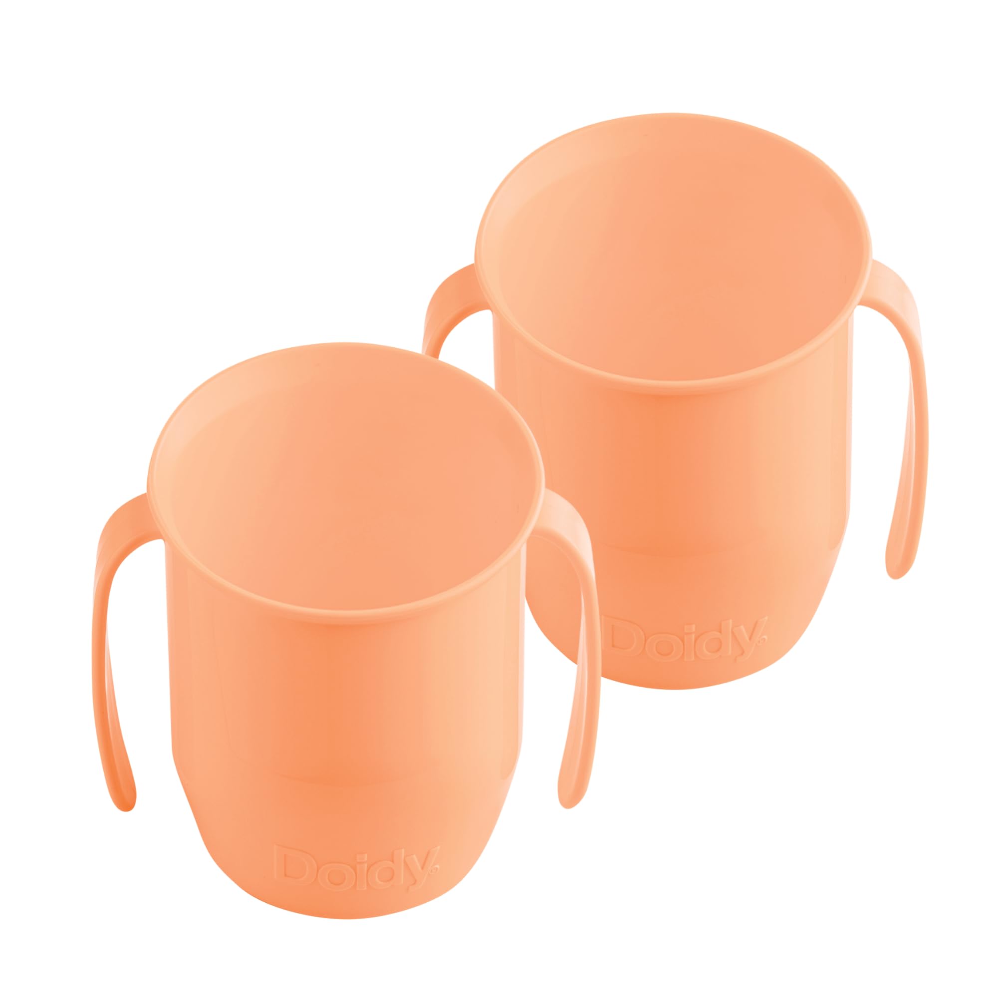 Doidy Cup, Open Cup for Training Baby 6 Months-3 Years, 200ml, Slanted Weaning Cup with Handles for Learning to Drink, BPA Free, 2 Pack (Orange)