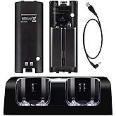OSTENT Charger Dock Station + 2 Battery Packs for Nintendo Wii Remote Controller Color Black