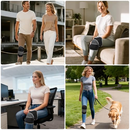 GINEKOO Red Light Therapy Knee Massager Brace – 660nm & 850nm Near-Infrared Light Devices, 4-Motor Deep Vibration Massage with Heating & Red Light Pulse Mode, 5000mAh Cordless Knee Pain Relief for Home & Office