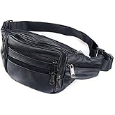 Product upgrade iteration 7 Pockets Leather Fanny Pack Travel Waist packs Waist Pack Suitable for Outdoor Mountaineering Travel Camping Cycling Running etc Fanny packs (Black)
