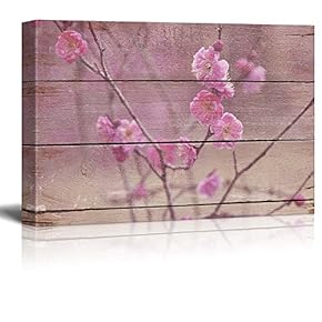 Branch Full of Cherry Blossoms - Rustic Floral Arrangements - Pastels Colorful Beautiful - Wood Grain Antique - Canvas Art Home Art - 12x18 inches
