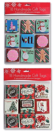 36 Assorted Handmade Self Adhesive Christmas Gift Tags. Embellished Foil Finish. 12 Holiday Designs with Tip-ons, Santa, Snowman, Elf, Ginger Bread Man, Snow Flakes, Stockings, Holly, Xmas Tree 36 Assorted Handmade Self Adhesive Christmas Gift Tags. Embellished Foil Finish. 12 Holiday Designs with Tip-ons, Santa, Snowman, Elf, Ginger Bread Man, Snow Flakes, Stockings, Holly, Xmas Tree