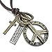 INBLUE Men's Alloy Genuine Leather Pendant Necklace Gold Tone Cross Peace Sign Adjustable 16~26 Inch Chain