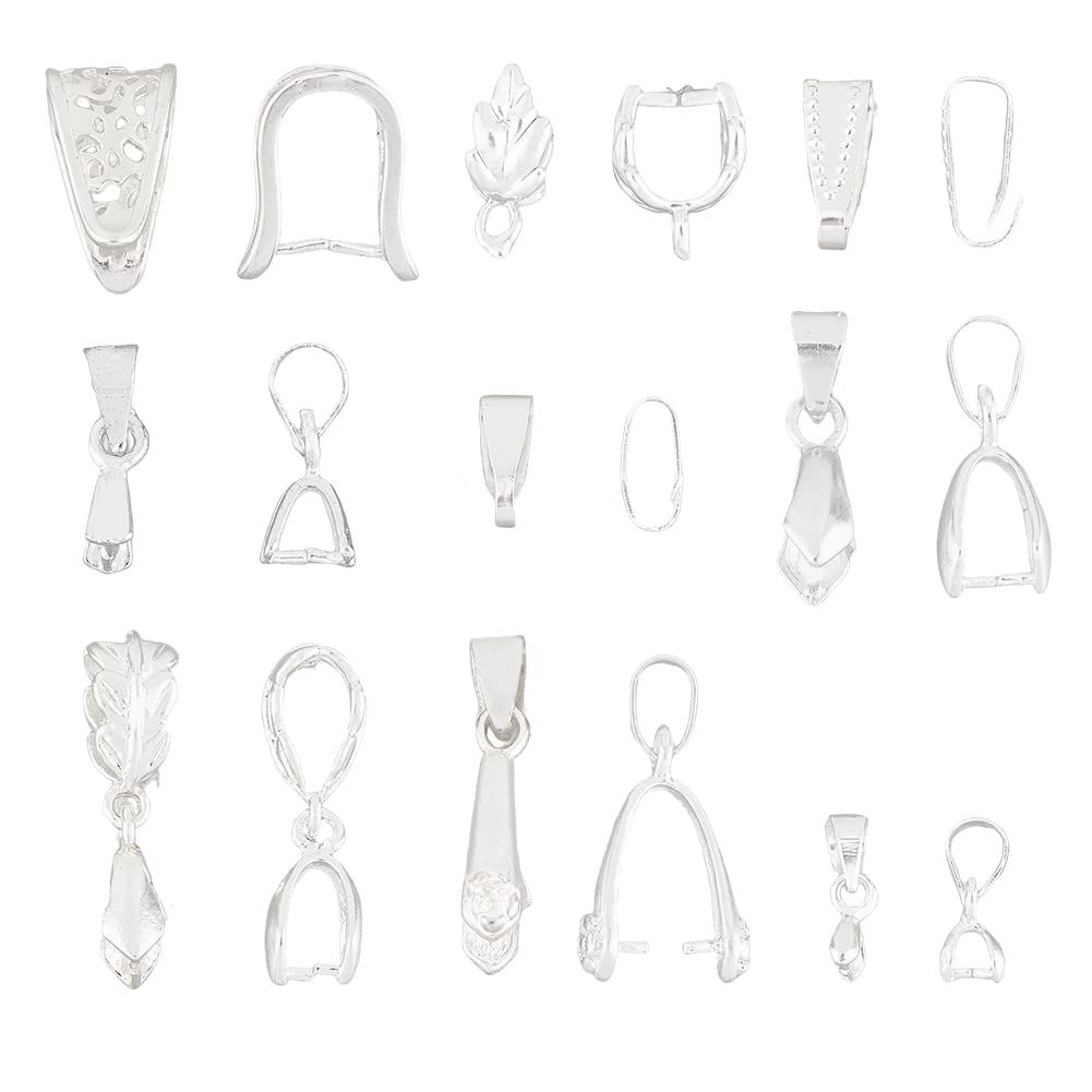 SUPERFINDINGS 96Pcs 9 Styles Brass Pinch Bails Silver Ice Pick Pinch Bails Jewelry Clasps Metal Pinch Bails Dangle Charm Clasp Clip Connector Findings for Pendants Making