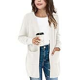 Amarmia Girl's Open Front Cardigan Long Sleeve Knit Sweaters Kids Solid Cute Casual Loose Outerwear Coats with Pockets