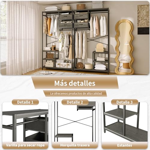 SIMPLE ESPACIO Armario Independiente, Organizador de Ropa, Perchero con Barra para Guardar Ropa, Sombreros, Armario Tela de Servicio Pesado para Dormitorio y Estudio,El tamaño es：201X100X30 CM (Gris)