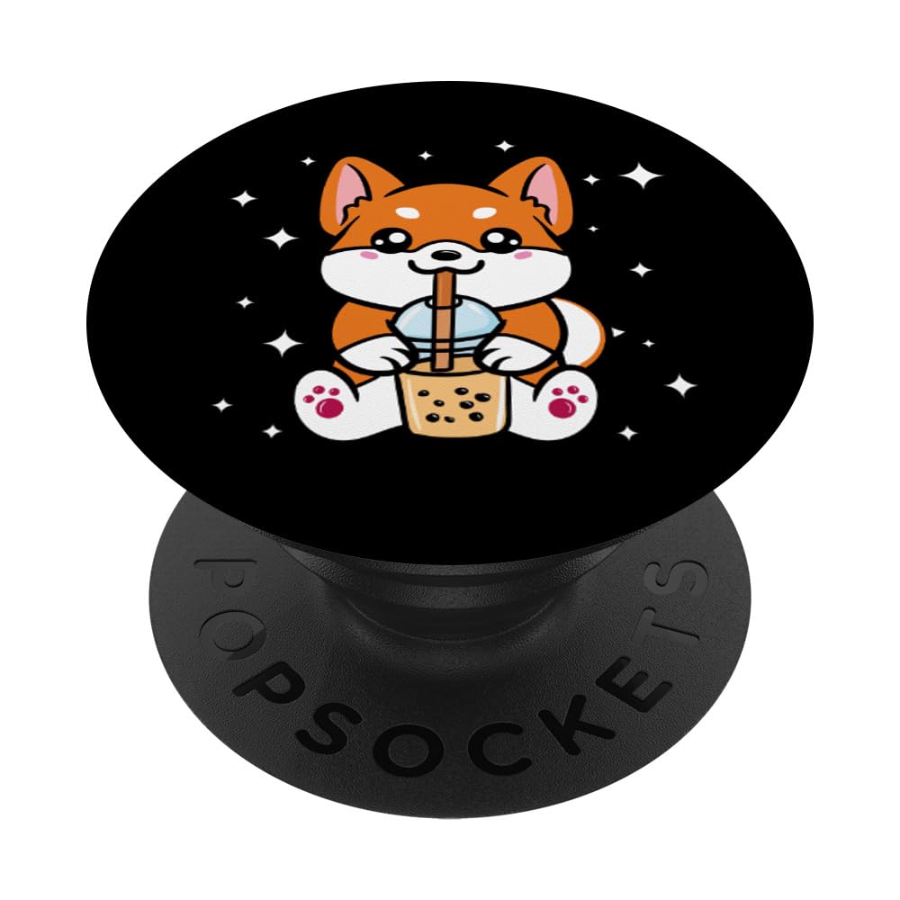 Kawaii Shiba Inu Dog Drinking Boba Bubble Tea Girl Boy PopSockets Adhesive PopGrip