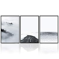 3 Piece Framed Canvas Wall Art Misty Forest and Seascape Canvas Prints Home Artwork Decoration for Living Room,Bedroom - 16