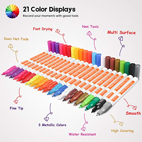 Acrylic Paint Marker Pens, 21 Colors Oil Based Painting Markers for