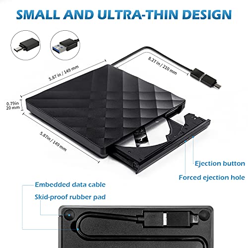 Ziweo External DVD Drive USB 3.0 TypeC Portable CD DVD +/RW Drive for