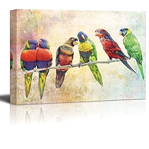 Group of Parrots Resting on a Branch