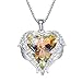 Titanic Ocean Heart Necklace,Haluoo Dainty Luxury Heart of The Ocean Rhinestones Angel Wings Pendant Necklace for Women Wedding Heart Crystal Jewelry for Bridal Anniversary Valentines Gift (Yellow)thumb 1