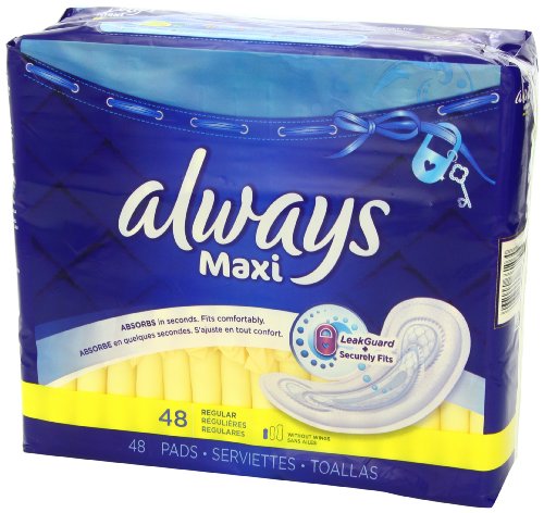 Always Maxi Unscented Pads without Wings, Regular, 48 Count