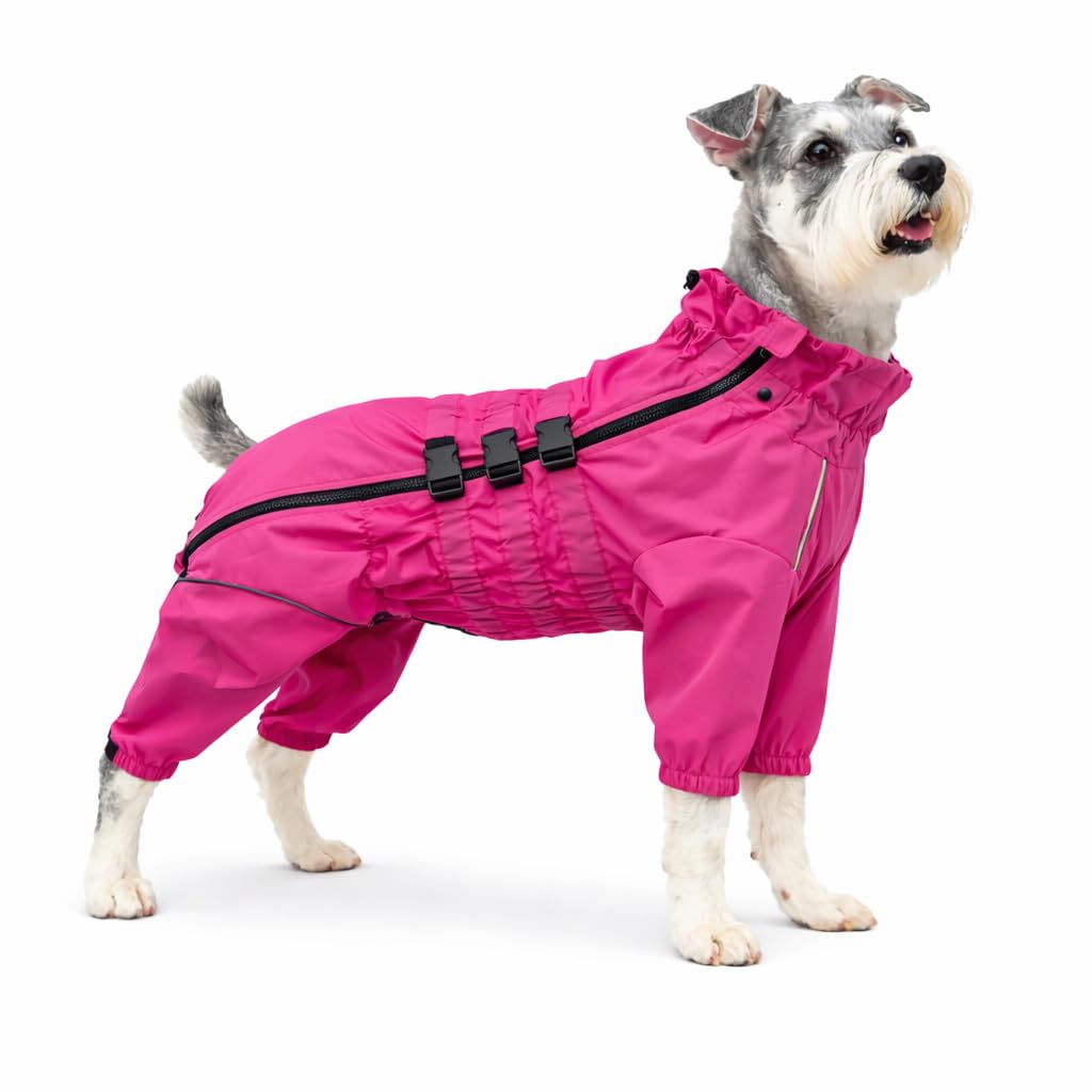 Lovelonglong Waterproof Dog Raincoat–4-Leg Full Body Dog Rain Suit with Reflective Strips & Leash Opening, Outdoor Dog Jacket for Rainy Weather