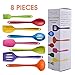 TTLIFE Rainbow Colored Dish Set /Silicone Spatula Utensil Kitchen Colorful 8 Pieces With Turner, Slotted spoon, Ladle, Spoon, Spoon Spatula, Spooula, Spatula, Basting brush for Cooking/Baking/BBQ