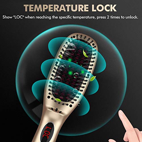 Hair Straightener Brush with Ionic Generator by MiroPure, 30s Fast MCH Ceramic Even Heating, 11 Temperature Control, Professional for Straightening or Curling