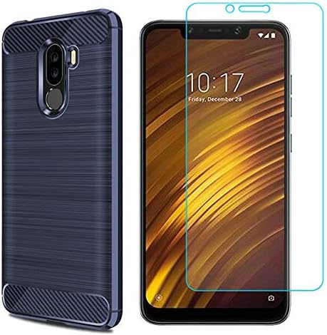 Ytaland Case for Xiaomi Pocophone F1 case,with Xiaomi Pocophone F1 Tempered Glass Screen Protector. (2 in 1)[Scratch Resistant Anti-Fall] Fashion Soft TPU Shockproof Case (Navy)