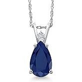 Gem Stone King 14K White Gold Blue Sapphire and White Moissanite Pendant Necklace for Women | 2.20 Cttw | Gemstone September Birthstone | Pear Shape 10X7MM | With 18 Inch Chain