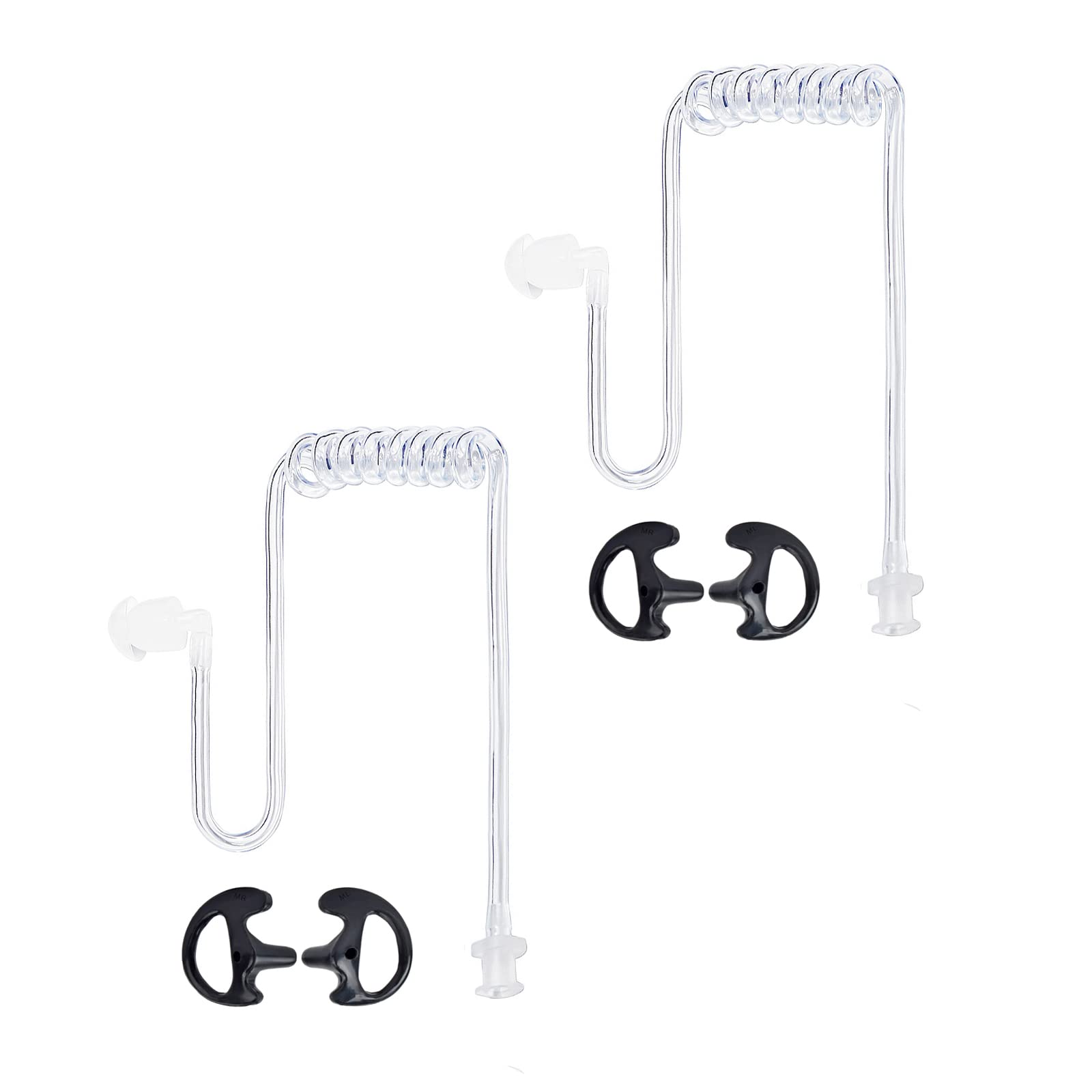 HYSHIKRA Replacment Covert Acoustic Air Coil Audio Tube with Earbuds Ear Molds Compatible for Motorola Baofeng Kenwood Walkie Talkie Transparent Air Tube Earpiece Headset, 2 Pack (Black, Medium)