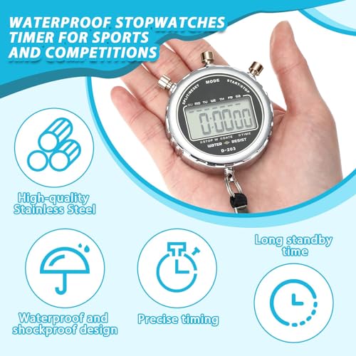 MAKINGTEC Digital Stopwatch, Metal Waterproof Stop Watch, Sports Stopwatch Timer 1/100th Second Handheld Chronograph with Large Display Shockproof Stopwatch for Coaches Swimming Training Competition