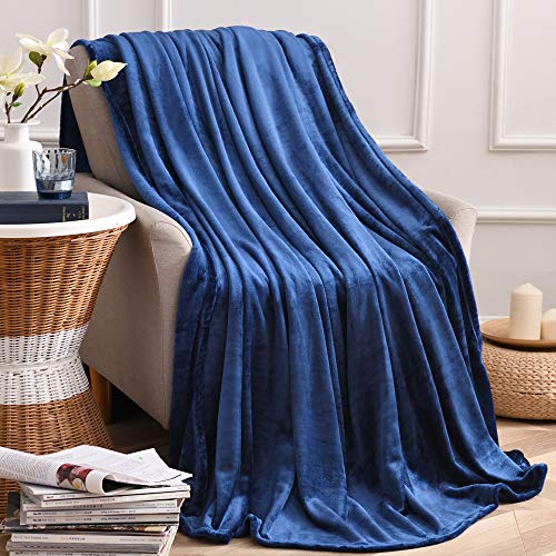 kawahome Navy Blue Queen Flannel Fleece Luxury Blanket Super Soft Plush Microfiber Solid Cozy Fuzzy Blanket for Bed Lightweight Couch/Sofa Blanket (90 x 90 Inch)