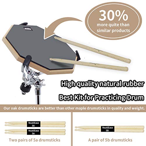 Silent Drum Practice Pad, 12 Inch Double Sided Drum Pad with Adjustable