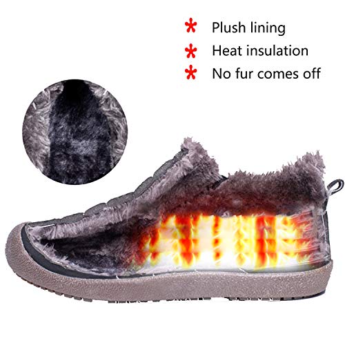 JACKSHIBO Snow Winter Boots for Women Men Waterproof Fur Lined Boots Outdoor Slip on Boots Black-Low Top 9 Women/8.5 Men
