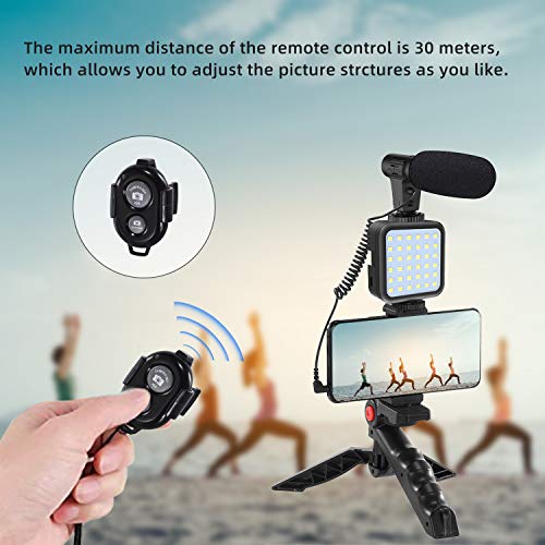 Smartphone Video Microphone Rig Kit with LED Light,Wireless Remote