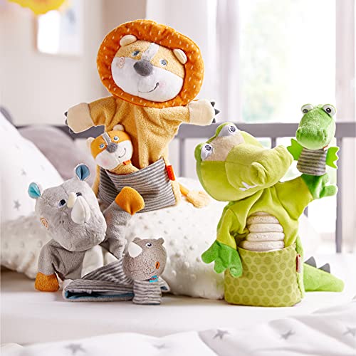 HABA Crocodile & Baby Finger Puppet Set - Hand Puppets for Kids - Toddler Pretend Play and Puppet Theater Toddler Activities and Learning Toys