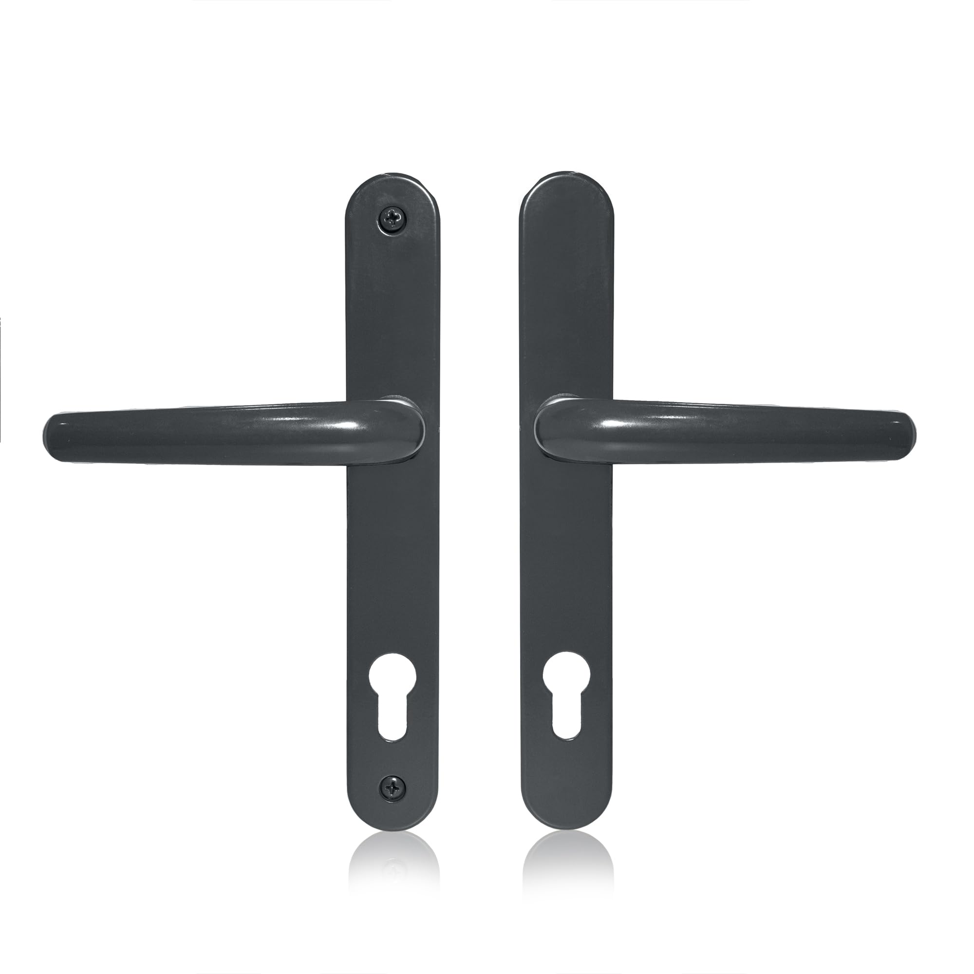 XFORT Uros Anthracite Grey UPVC Door Handle, (PZ 92mm, 211mm Screw Hole Distance, 243mm Overall) Long Backplate Aluminium, Front Door Handle