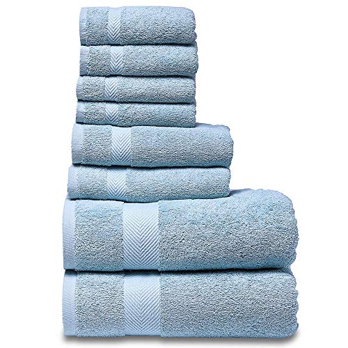 SEMAXE Luxury Bath Towel Set. Hotel & Spa Quality. 2 Large Bath Towels, 2 Hand Towels, 4 Washcloths. Premium Collection Bathroom Towels. Soft, Plush and Highly Absorbent. (Set of 8, Ice Lake Blue) - Thumbnail 2