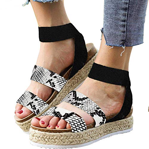 Joywow Women Sandals Casual Espadrilles Sandals Open Toe Platform Strappy Studded Wedge Buckle Ankle Strap Mid Heel Sandals (7 M US, G Snake Printed) - Thumbnail 2