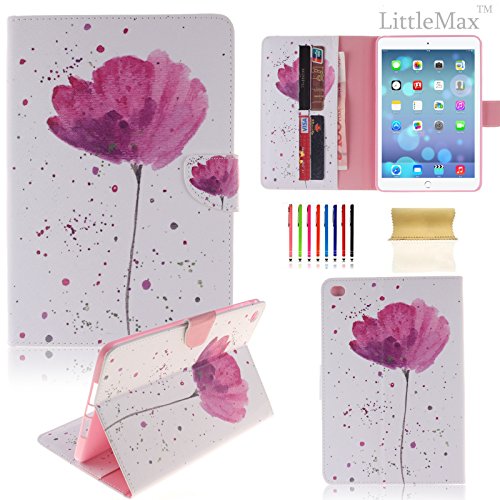iPad Mini 4 Case,LittleMax(TM) Synthetic Leather Flip Wallet Case Cover [Kickstand] Protective Case for Apple iPad Mini 4 [Free Cleaning Cloth,Stylus Pen]-# Purple Orchid