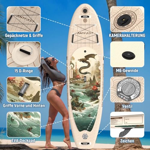 ANYFAST Inflatable Stand Up Paddle Board for Fishing - Wide Ultra Stable with Pump, Camera Mount, Kids Handle, Leash, Backpack and Accessories for Teenagers/Adults