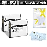 2 Pack Battery Kit For Pentax Optio WG-2, WG-3, WG-3 GPS, Ricoh WG-4 GPS, WG-4, WG-30, WG-30W, WG-5 GPS, WG-50 Waterproof Digital Camera Includes 2 Extended (1000Mah) Replacement D-LI92 Batteries ++