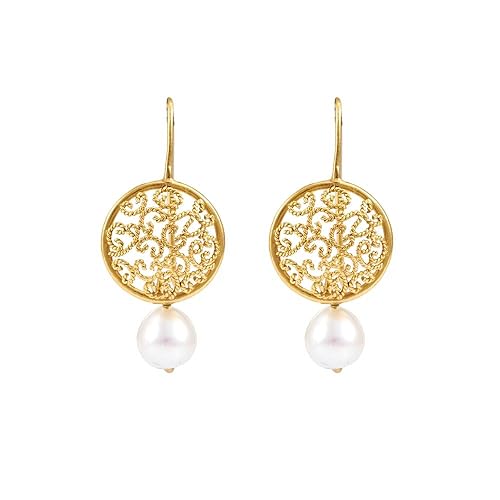 18KT Yellow Gold and Pearl Drop Earrings for Women