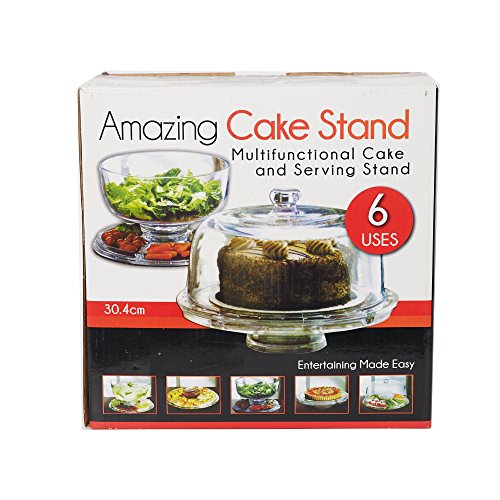 KARMAS PRODUCT 6 in 1 Cake Stand with Dome Lid,Multifunctional Serving Platter and Cake Plate, Salad & Punch Bowl,Clear Acrylic,12" - Thumbnail 6