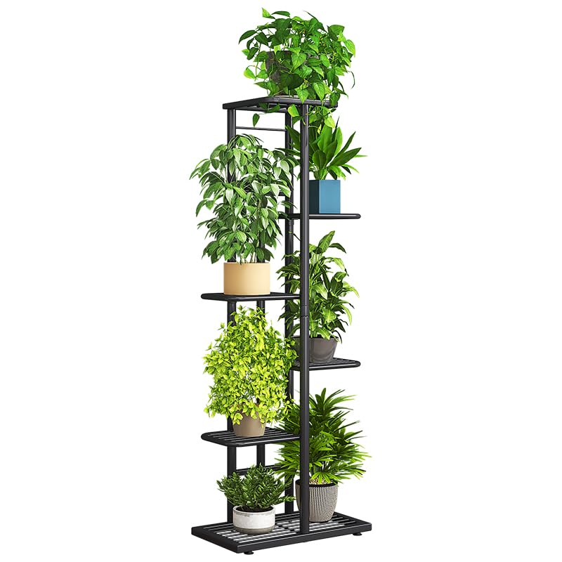 Uwenkjie Deep gray 6-story metal indoor and outdoor flowerpot storage rack, capable of accommodating 7 pots, 108cm corner plant rack, suitable for gardens, living rooms, terraces, etc