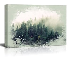 Canvas Print Landscape Wall Art - Pine Forest in The Misty Fog - Gallery Wrap Modern Home Art | Ready to Hang -12x18 inches